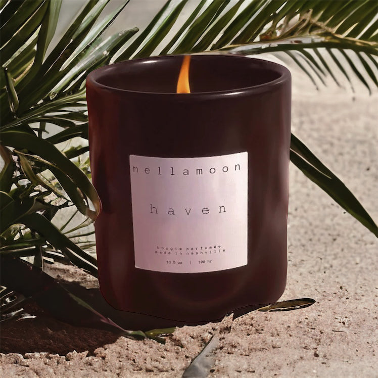 haven boyfriend candle luxurious cedarwood, coconut, vanilla, bamboo