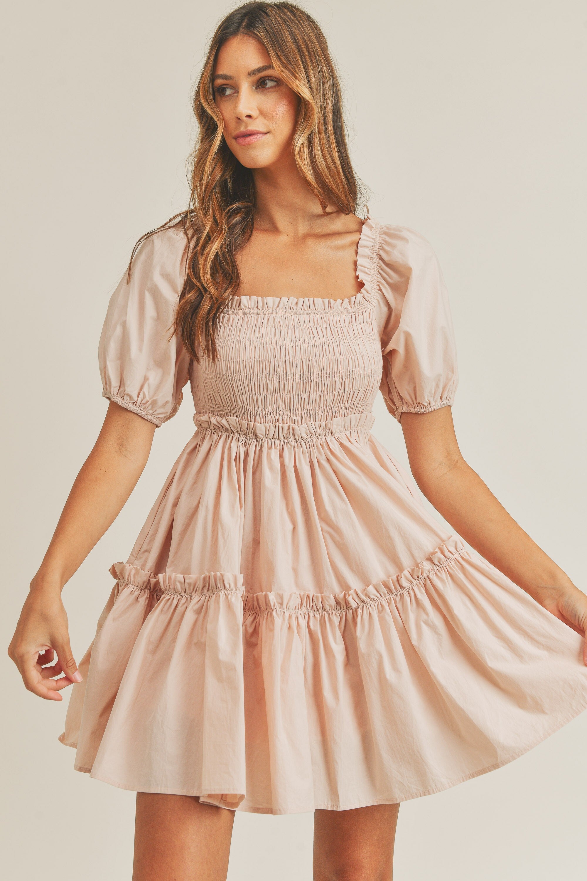 eloise smocked tiered mini dress