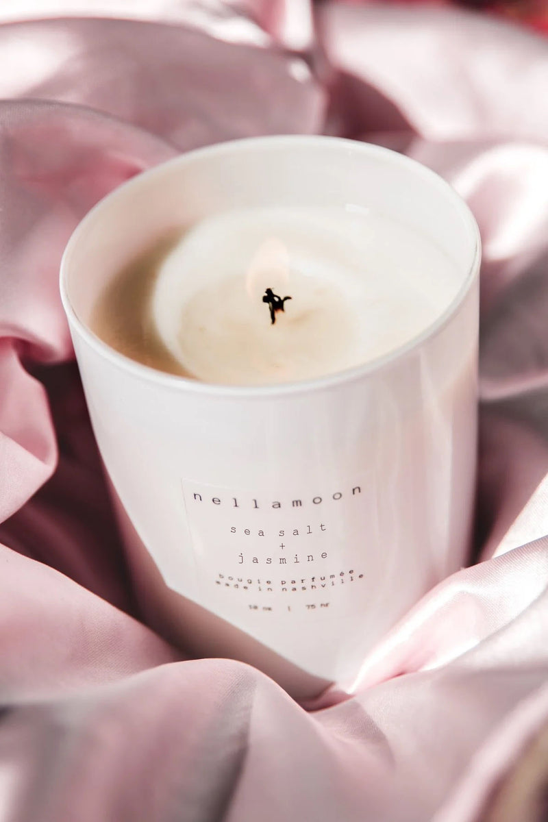 sea salt + jasmine soft glow candle ocean notes, floral, musk